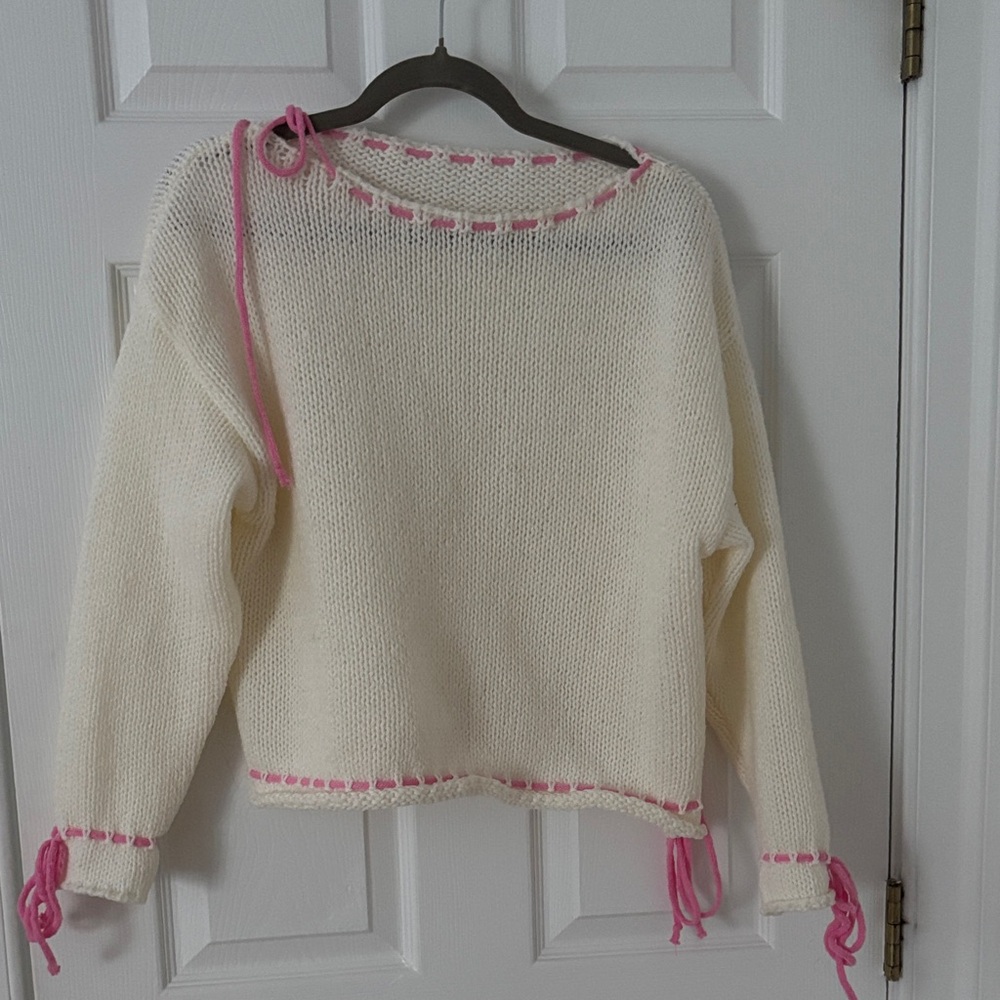 SHEIN Cream Sweater with Pink Details